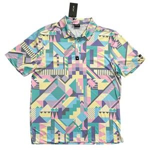 Bad Birdie Men's Geometric Print Golf Polo Shirt – Pastel Retro Performance Polo